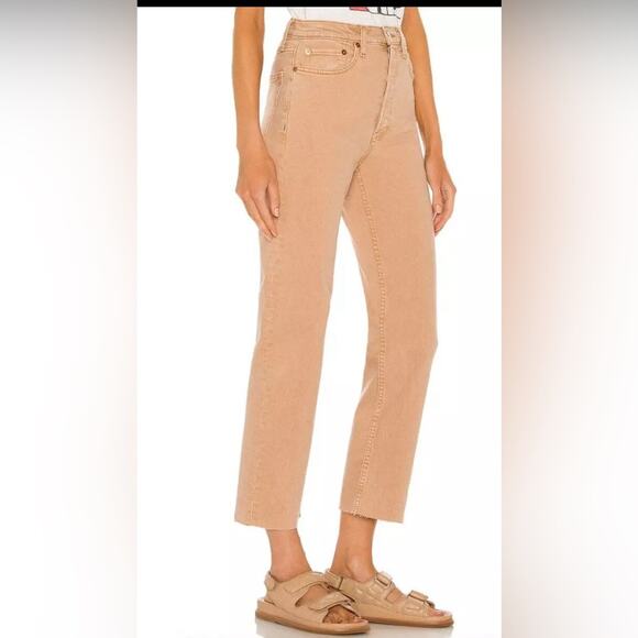 RE/DONE Originals 70s Ultra High Rise Stove Pipe In Washed Khaki - Picture 1 of 12